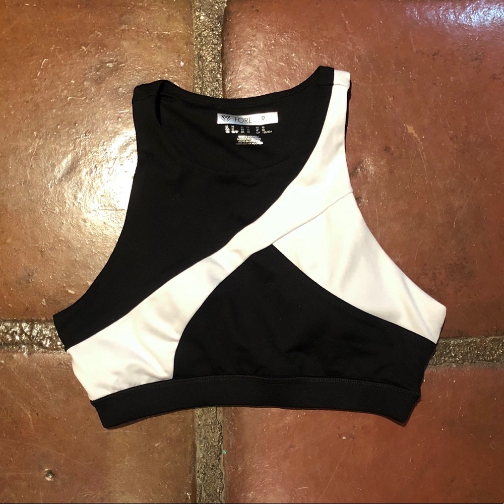 Black & white crop tank sports bra